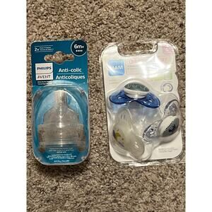Anti Colic Bottle Nipple (2) - MAM Mambaby Pacifiers (3)  LOT Six Mths NEW Glow